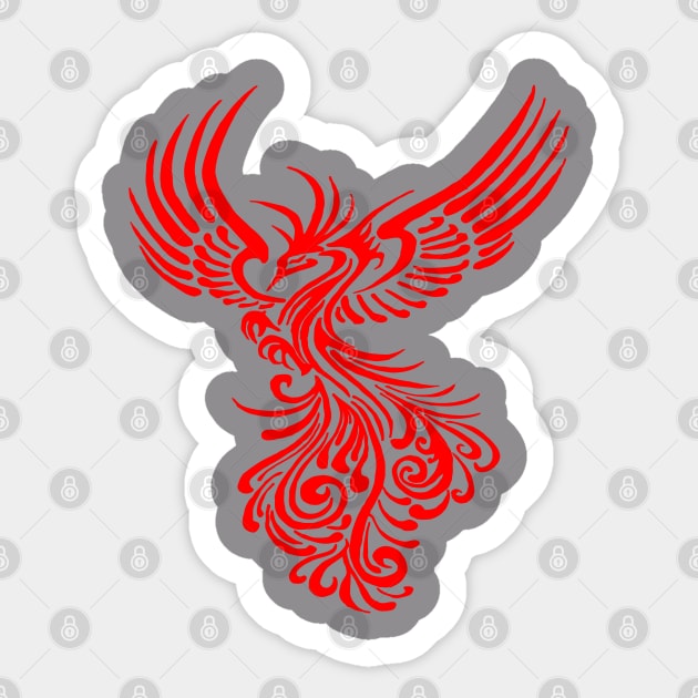 Mythical Phoenix Creature In Flight Artistic Illustration Red Sticker by taiche